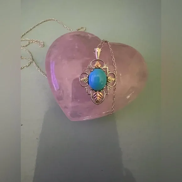 Vintage 12K Black Hills Gold n Sleeping Beauty Turquoise n Sterling Necklace